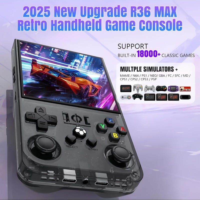 MYCHA Store 2025 جهاز ألعاب محمول ريترو R36MAX المطور، 128GB مدمج مع أكثر من 22,000 لعبة كلاسيكية، نظام لينكس مفتوح المصدر محمول، شاشة IPS 4.0 بوصة 4K HD ومشغل فيديو (رمادي 128G) - Image 3